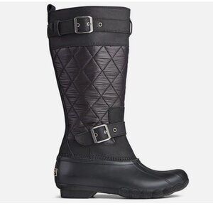 NWT $160 Sperry Saltwater Tall Nylon Quilted Black Rain Duck Boots SZ-7